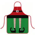 Christmas elf print polyester halter apron, waterproof festive party costume cooking bib for adults - One Size / Christmas Elf Style C