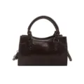 Retro solid color patent leather top handle handbag for women, chic commuter shoulder crossbody bag. - Dark Brown