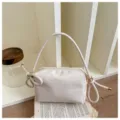 White woven shoulder camera bag, trendy stylish PU leather crossbody handbag for women. - White