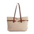 Retro large capacity canvas shoulder tote bag for women stylish commuting handbag with belt buckle - Off White