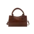 Brown retro top handle crossbody bag, stylish women's PU leather daily commuting handbag. - Tan