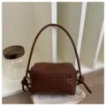 Brown Woven Shoulder Bag, Stylish Crossbody Camera Bag with Knot Detail for Women - Brown