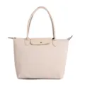 Beige woven texture women tote bag, stylish commuting single shoulder handbag variant. - White