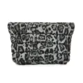Chic quilted leopard print cosmetic bag, soft puffy clutch purse for women daily use. - Green Leopard Print