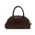 Brown leather Boston handbag for women top handle crossbody bag stylish purse daily commute - Brown