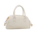 White faux leather Boston handbag for women, elegant top handle stylish crossbody bag. - White