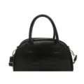 Classic black Boston handbag for women, stylish PU leather shoulder crossbody bag with top handles. - Black