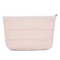 Pink quilted cosmetic bag, minimalist casual puffer clutch purse for women daily commute. - Pink