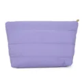 Purple quilted cosmetic bag for women, stylish puffer makeup pouch with zipper closure. - Purple