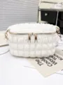 White puckered bubble cloud shoulder bag with gold zippers and stylish pleated texture design. - Off White