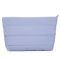Light blue quilted cosmetic bag, simple solid color padded zipper clutch for women daily use. - Blue