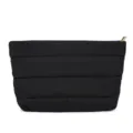 Black quilted cosmetic bag minimalist puffy clutch chic commuter makeup pouch lightweight daily purse - Black