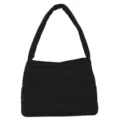 Black quilted nylon shoulder bag, lightweight minimalist casual underarm bag for autumn. - Black