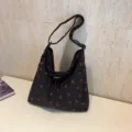 Black corduroy strawberry print shoulder bag casual crossbody bag variant for women autumn - Black