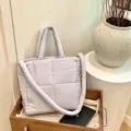 Padded Quilted Shoulder Tote Bag Large Capacity Cloud Handbag Casual Crossbody Bag - Gray