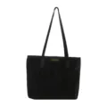 Black tote bag for women, large capacity shoulder bag, stylish casual commuter bag for autumn. - Black