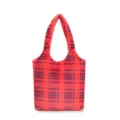 Red plaid plush tote bag for women, large capacity fuzzy shoulder bag for daily commute. - Red