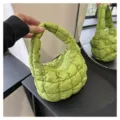 Green quilted cloud underarm bag, stylish puffer mini handbag with smooth zipper closure. - Light Green