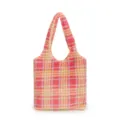 Fluffy plush tote bag in pink yellow purple plaid, cute Korean style fuzzy shoulder bag. - Brown