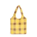 Yellow plush plaid tote bag for women, stylish large capacity shoulder bag for daily commuting. - Yellow