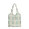 Plush plaid tote bag for women, soft furry shoulder bag, vintage casual daily commute handbag. - Green