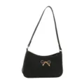 Minimalist black shoulder bag with gold bow decor stylish women's simple axillary handbag - Black