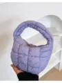 Purple quilted cloud handbag minimalist puffer underarm bag chic mini tote purse stylish. - Purple