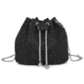 Black rhinestone bucket bag for women, sparkling crystal chain shoulder crossbody bag stylish. - Black