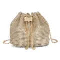 Gold rhinestone bucket bag for women, sparkling crystal crossbody purse with metal chain strap. - Gold