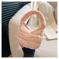 Pink quilted cloud bag puffer underarm handbag stylish miniature tote for women casual daily use. - Nude Pink