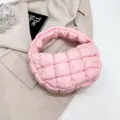 Pink quilted puffer cloud handbag, trendy padded dumpling shoulder purse for women. - Pink