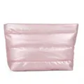 Pink metallic quilted makeup bag, large capacity stylish clutch purse for daily use - Pink