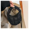 Chic black quilted puffer handbag mini cloud tote bag stylish winter handle bag for women daily use - Black