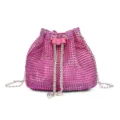 Sac seau en strass rose avec bandoulière chaîne en métal, sac à main tendance pour femmes. - Rose