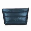 Dark blue quilted puffer cosmetic bag, stylish minimalist soft lightweight clutch handbag SKU - Blue