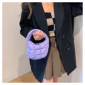 Korean style purple quilted puffer cloud bag, trendy mini underarm handbag for women daily wear. - Purple