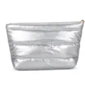 Silver quilted cosmetic bag, soft puffer makeup pouch, minimalist portable zipper handbag - Silver
