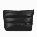 Black quilted puffer clutch bag simple cosmetic pouch trendy soft cotton down makeup bag - Black