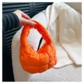 Orange Quilted Puffer Cloud Bag Mini Chic Handbag Stylish Padded Daily Tote Style - Orange Red