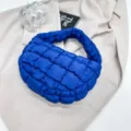 Blue quilted puffer cloud bag, stylish mini underarm handbag for women, casual trendy purse. - Blue
