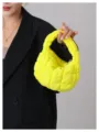 Bright yellow quilted mini cloud bag, trendy puffy handbag, chic winter fashion handle bag. - Yellow