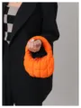 Orange quilted cloud bag puffer handbag stylish mini hobo purse for women autumn winter - Orange