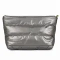 Minimalist gray quilted puffer cosmetic bag, large capacity soft nylon clutch and stylish pouch. - Silver Gray