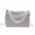 Sparkling rhinestone evening bag with chunky chain strap luxury crystal crossbody handbag women - Silver
