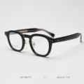 Closeup of vintage thick acetate optical glasses frame details, black stylish daily wear. - Glossy Black C1