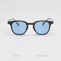 Stylish black frame polarized sunglasses with blue lenses, retro round UV protection eyewear. - Glossy Black Blue Lens C3