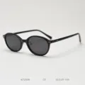 Black oval TR90 polarized sunglasses for men and women, vintage retro street style eyewear. - Shiny Black Solid Grey C9