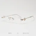 Frameless oval eyeglass frames with crystal rhinestone temples for women fashion street style. - Gold C2
