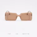 Detail view of light brown square TR polarized sunglasses featuring metal rivets and gradient lenses. - Milk Tea Frame Brown Lens