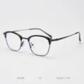 Metal half-rim optical glasses frame, vintage style clear lens spectacles for daily wear. - Gunmetal Black C3